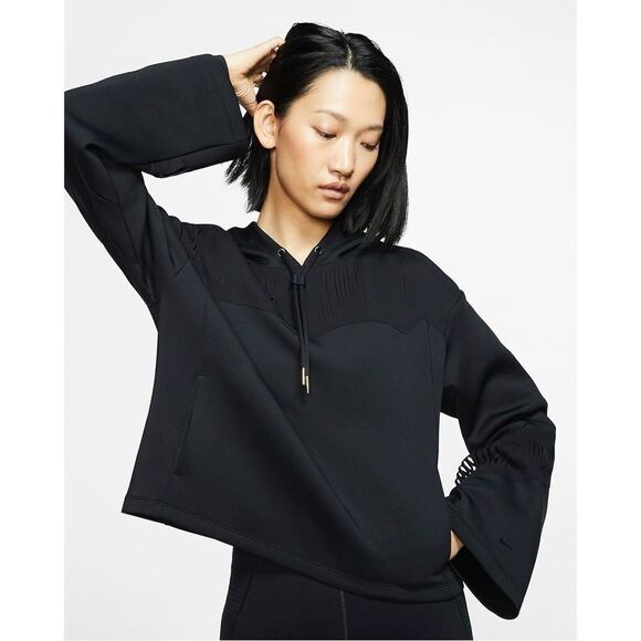 Nike Boutique Fringe Training Hoodie Womens Med Black BV4518 010 Cropped NEW - Picture 1 of 12